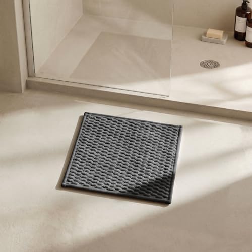 Triohero Small Bathroom Rugs Non Slip Washable Bath Rugs Super Absorbent Bathroom Rug Thin Quick Dry Low Pile Bath Mats, Dark Grey 12"x12"