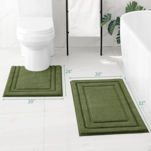 HOMEIDEAS Bathroom Rugs Sets 2 Piece, Super Soft and Absorbent Non Slip Microfiber U-Shaped Toilet Bath Mat Set (20"x32"+U20 x24, Sage Green)