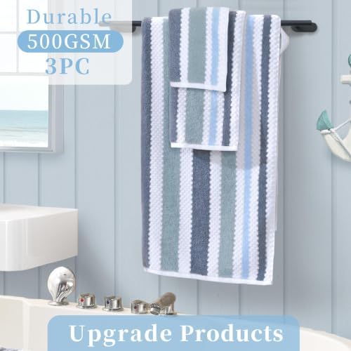 VOOVA & MOVAS Waffle 3PC Towel Set, Cotton, Blue Gray White