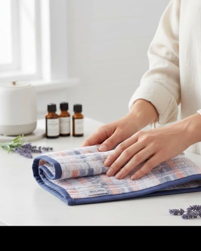 BIOLINEN Blue 6 Piece Towel Set, 2 Bath Towels 2 Hand Towels 2 Washcloths, 100% Cotton Soft Absorbent Towel Sets for Bathroom Home Gym Spa Travel