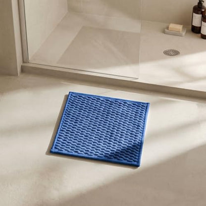 Triohero Small Bathroom Rugs Non Slip Washable Bath Rugs Super Absorbent Bathroom Rug Thin Quick Dry Low Pile Bath Mats, Denim Blue 12"x12"