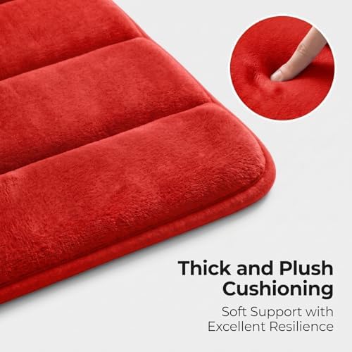 2 Piece Memory Foam Bath Mat Set, Extra Soft Absorbent Bathroom Rugs with U-Shaped Toilet Rug, Non-Slip Backing, Machine Washable, 24x16 + 20x20 U-Shaped, Red