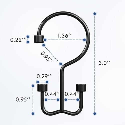Bathway Shower Curtain Hooks Matte Black Shower Curtain Rings, 12 Pcs Double Hook Shower Curtain Hooks Rings Shower Curtain Hangers Rust Proof, Metal Shower Hooks for Bathroom Shower Curtain Rod