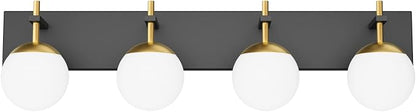 Ralbay Mid Century Modern Vanity Lights - 4-Light Milky Glass Globe Modern Bathroom Vanity Lights Over Mirror, Black/Golden Bathroom Wall Light Fixture