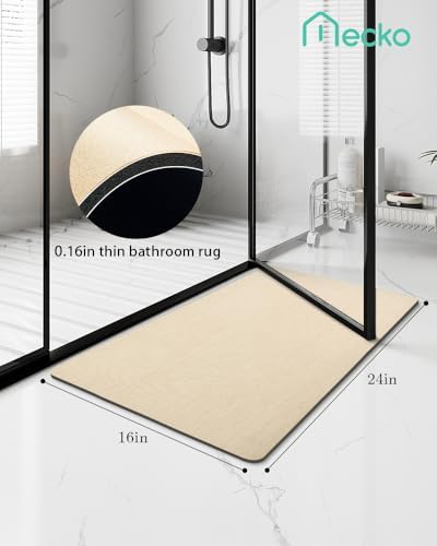 Mecko Bath Mat 16"x24",Ultra Thin Bathroom Rug fit Under Door Beige