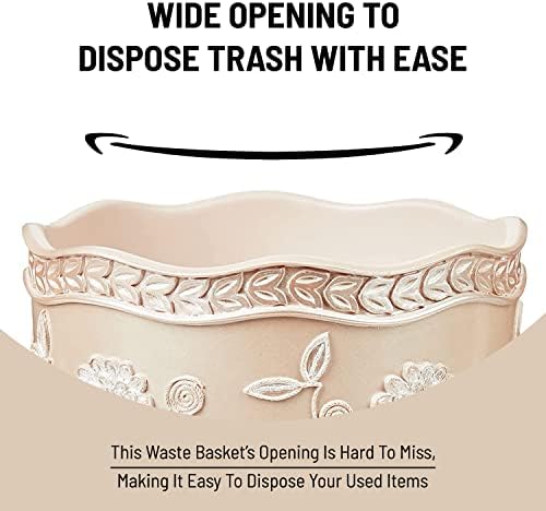 Zahari Home 2pc Rose Vine Bathroom Set Waste Basket & Tissue Cover Modern Classic Decor Stylish Unique Design Beautiful Beige Bathroom Accessories Set