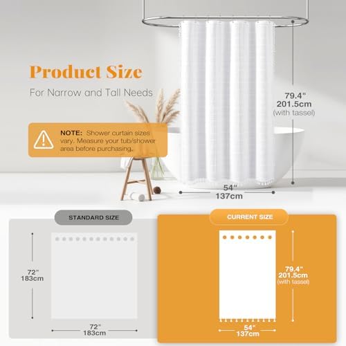 BTTN 54x78 Boho Farmhouse Linen Heavy Duty Fabric Shower Curtain Set, White
