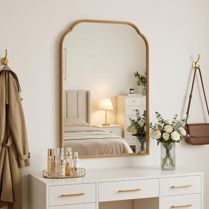 36"x24"﻿ Gold Bathroom Scalloped Mirror, Rust-Proof Metal Frame