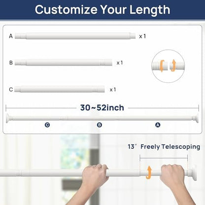 ENJOYBASICS 1" White Shower Curtain Rod, 30-52" Adjustable, Secure Tension