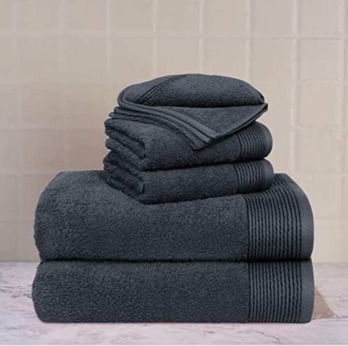 Belizzi Home 100% Cotton Ultra Soft 6 Pack Towel Set, Contains 2 Bath Towels 28x55 inch, 2 Hand Towels 16x24 inch & 2 Washcloths 12x12 inch, Compact Lightweight & Highly Absorbant - Charcoal Grey