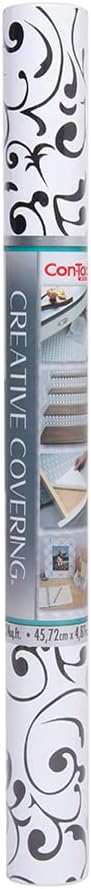 Con-Tact Brand Creative Covering, Self-Adhesive Shelf Liner, Multi-Purpose Vinyl Roll, Easy to Use and Apply, 18'' x 16', Virtu Black