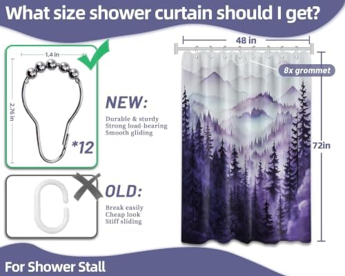 Dark Purple Forest Stall Shower Curtain, 48X72 in Narrow Small, Mountain