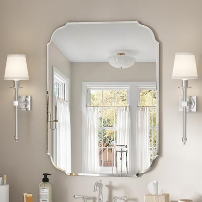 Silver Wall Mirror-Beveled Edge Frameless Mirror for Bathroom, Vanity, Bedroom, Rectangle Mirrors （32X24inch）