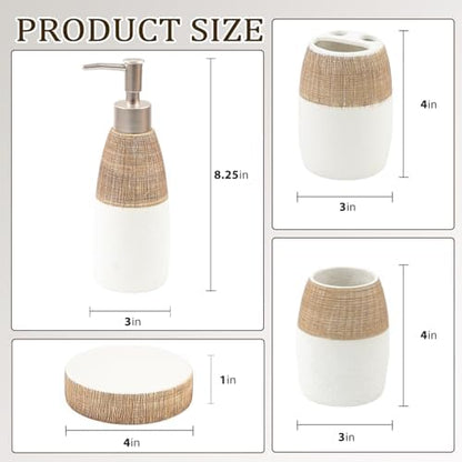 CERBIOR Bathroom Accessories Set,4 PCS Ceramic Bath Accessory,Brown White