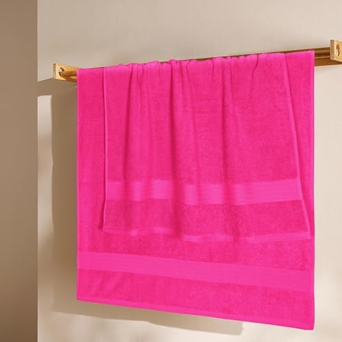 GLAMBURG Premium Cotton 4 Pack Bath Towel Set - 100% Pure Cotton - 4 Bath Towels 27x54 - Ideal for Everyday use - Ultra Soft & Highly Absorbent - Hot Pink