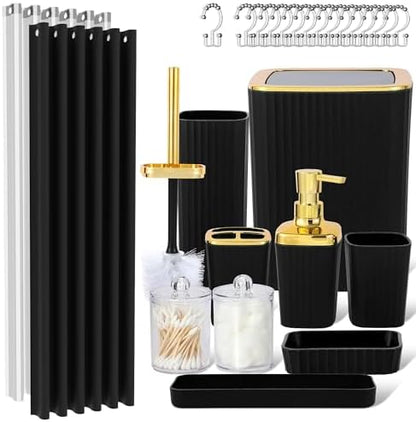 23 PCS Black Bathroom Accessories Set丨Shower Curtain Bathroom Accessory