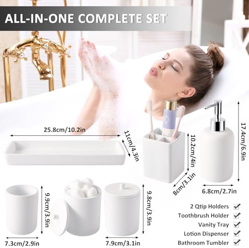 XLHOMO Resin White Bathroom Set, 6 Pcs Bath Decor and Accessories Sets