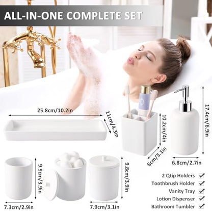 XLHOMO Resin White Bathroom Set, 6 Pcs Bath Decor and Accessories Sets