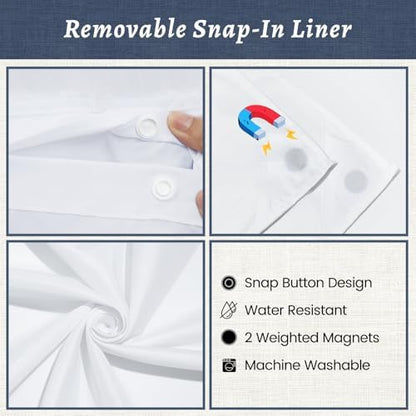 WONICY No Hook Shower Curtain with Snap-in Liner, Navy, 71 x 86