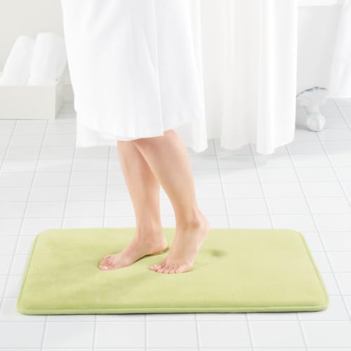 Memory Foam Bath Mat Non Slip Absorbent Super Cozy Velvet Bathroom Rug Carpet (17 inches X 24 inches, Lime)
