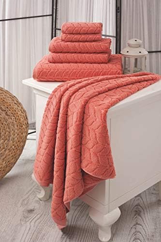 BAGNO MILANO Turkish Cotton Bath Towels, Hand Towels - Soft Plush Jacquard Collection Luxury Towels Set (Coral Red, Hand Towel Set of 4)