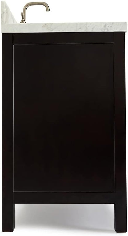 ARIEL Cambridge 36-inch Bathroom Vanity with Sink,Solid Wood, 1.5-inch Italian Carrara Marble Countertop & Backsplash, Single Oval Porcelain Sink, 2 Soft Closing Doors, 5 Dovetail Drawers, Espresso