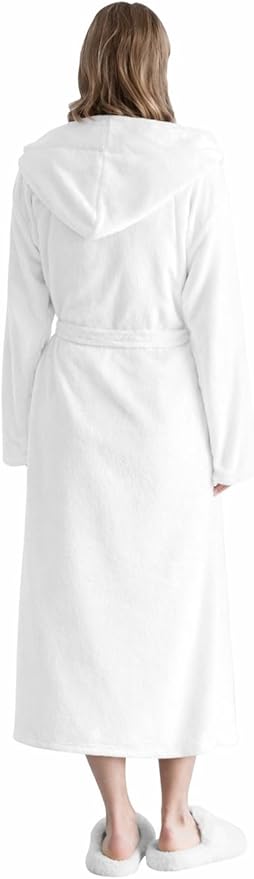 Robes for Women - Hooded Plush Fleece Bathrobe with Sash & Pockets, Full-Length Lightweight Spa Robe