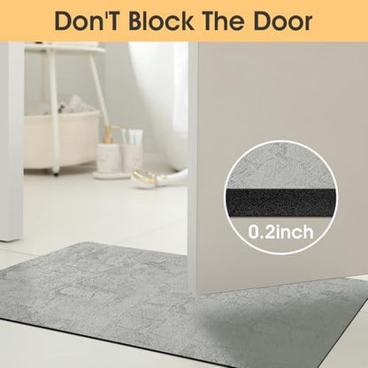 ACCUMTEK Non Slip Bath Mat, Thin Bathroom Rugs Fit Under Door, Quick Dry Bath Mats, Machine Washable Bath Rugs for Bathroom, Bathtub & Kitchen, Bathtub, Light Gray/Checkered/24 x17