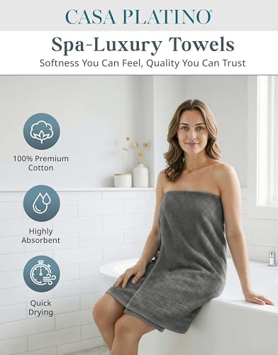 Casa Platino Bath Towel Set Absorbent Quick Dry 100% Cotton - Ultimate Grey