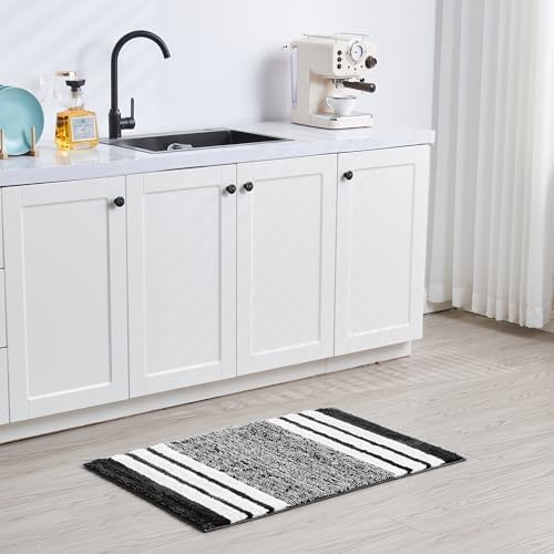 CozeCube Jet Black Striped 36"x24" Non Slip Washable Bath Mat