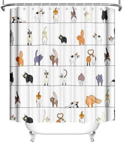 MEHOFOND Funny Cute Cats Shower Curtain Pets Paw for Cat Bath Curtain
