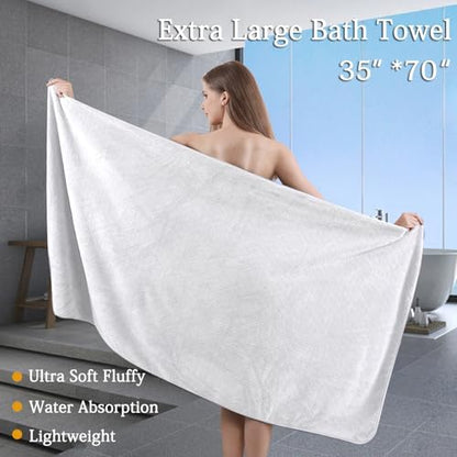 Ycosy Extra Large Bath Towels Set 35x70 Inches - White Luxury 600 GSM Oversized Bath Sheet Towel,Ultra Soft Microfiber - Quick Dry,Highly Absorbent Shower Towels Spa Hotel Bathroom Towel Set (4-Pack)