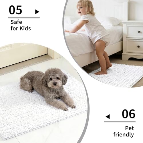 Disolla Toilet Rug 24x24 Inch - White U-Shaped Bathroom Floor Mat, Soft Shaggy Plush Absorbent Chenille Contour Rug, Non-Slip Washable Pedestal Base Rug