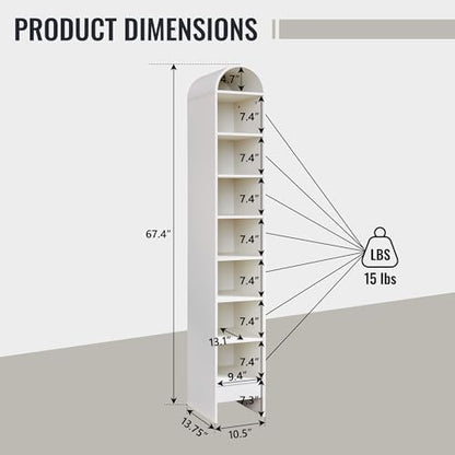 IFBUY 67" Tall Arched Bathroom Storage Cabinet, 8-Tier Modern Farmhouse Storage Cabinet with Adjustable Shelves, Wood Freestanding Cabinet for Bathroom, Living Room, Entryway, Hallway (Antique White)