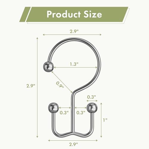 Amazer Chrome Shower Curtain Hooks, 12PCS Minimalist Simple Double Shower Curtain Rings, Rust-Resistant Metal Shower Hooks Shower Curtain Hangers, Shower Rings for Bathroom Shower Rods Curtains