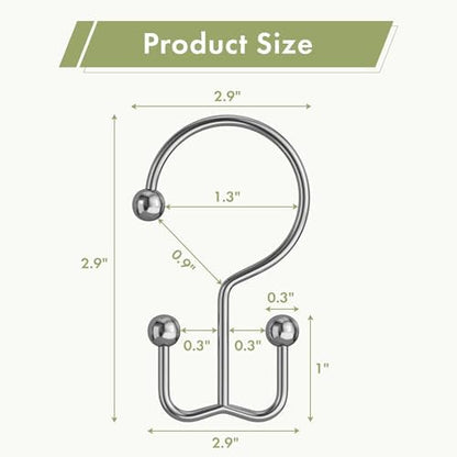 Amazer Chrome Shower Curtain Hooks, 12PCS Minimalist Simple Double Shower Curtain Rings, Rust-Resistant Metal Shower Hooks Shower Curtain Hangers, Shower Rings for Bathroom Shower Rods Curtains