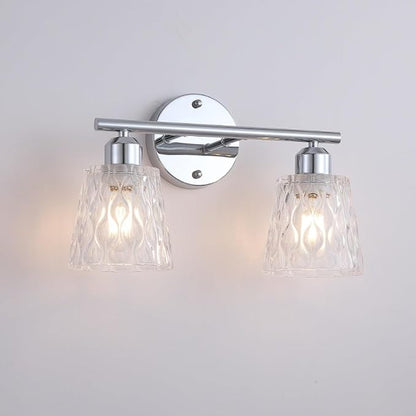 Chrome 2 Light Bathroom Vanity Lights with Textured Glass Shades, E26 Sockets, Bathroom Light Fixtures Over Mirror, Modern Lighting Fixtures Wall Lamp Vanity Lights
