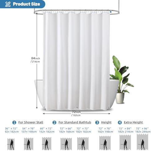 2 Pack Water-Repellent Fabric Shower Curtain Liner, 72x84 White