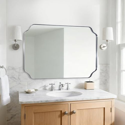 MIRRORART Chrome Scalloped Bathroom Mirrors for Over Sinks,30x40'' Mirrors