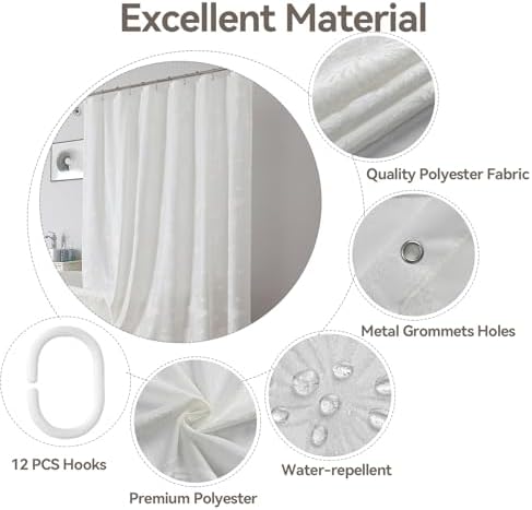 Onalasyc White Butterfly Shower Curtain,Lace Sheer Shower Curtain,72x72in
