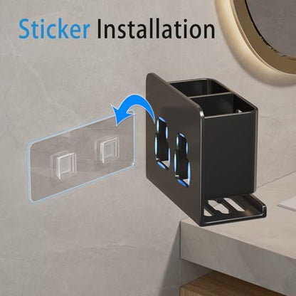 Black Toothbrush Holder wall Mount, Aluminum，No Drilling Required
