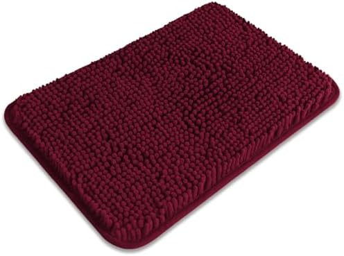 Small Bathroom Rug 12"x18" – Washable and Absorbent Bath Mat, Non Slip, Thick Soft Chenille Bath Rugs for Bathroom, Shower, Sink, Dog mat(Vivid Burgundy)