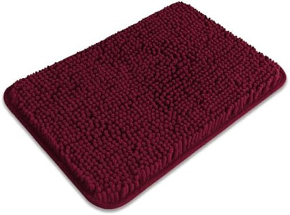 Small Bathroom Rug 12"x18" – Washable and Absorbent Bath Mat, Non Slip, Thick Soft Chenille Bath Rugs for Bathroom, Shower, Sink, Dog mat(Vivid Burgundy)
