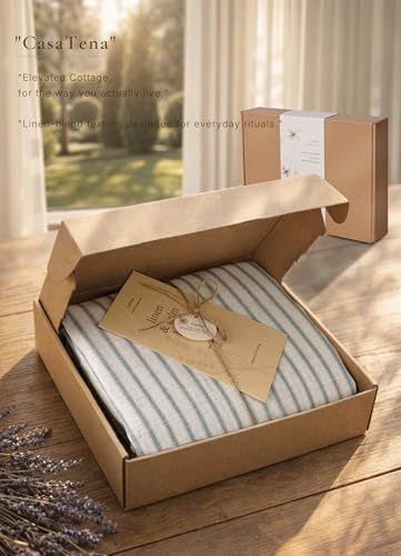 Farmhouse Striped Shower Curtain Set, Linen Blend Fabric with Detachable Polyester Liner, Breathable & Machine Washable, Rustic Heirloom Blue for Bathroom Decor 72" W x 72" L - Hooks Not Included
