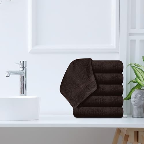 GLAMBURG Ultra Soft 12-piece Washcloths Set 13x13-100% Ringspun Cotton - Durable & Highly Absorbent Face Towels - Ideal for use in Bathroom, Kitchen, Gym, Spa & General Cleaning - Chocolate Brown