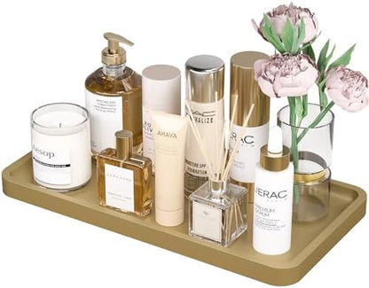 Weenson Gold Bathroom Vanity Tray for Countertop Perfume Makeup Jewelry Decor Candle, Bamboo Kitchen Tray for Soap Dispenser Spice Coffee, Toilet Tank Tray 11.81”L x 6.1”W x 0.79”H