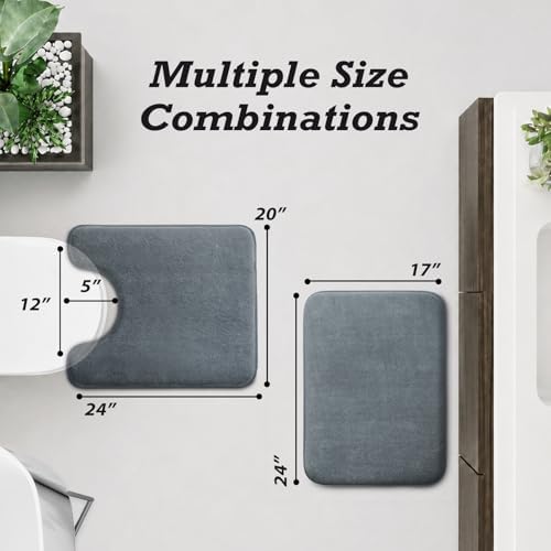 HUXMEYSON Bathroom Rugs Sets 2 Piece, Non-Slip & Quick Dry Bath Mat Set, Ultra Soft Velvet Bath Rugs for Bathroom, Toilet and Shower Floor, Grey