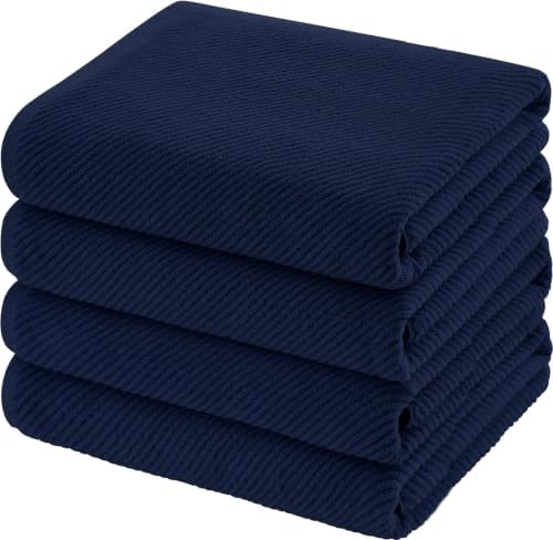 VOOVA & MOVAS Bath Towels 4PC, 100% Cotton, 30x56 in, Navy Blue