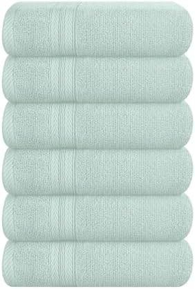 BOUTIQUO Ultra Soft 6-Piece Hand Towel Set 16x28-100% Ringspun Cotton - Durable & Highly Absorbent Hand Towels - Ideal for use in Bathroom, Kitchen, Gym, Spa & General Cleaning - Sea Green