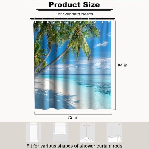 Beach Summer Ocean Shower Curtain Tropical Luxury Palm Tree Scenic Nautical